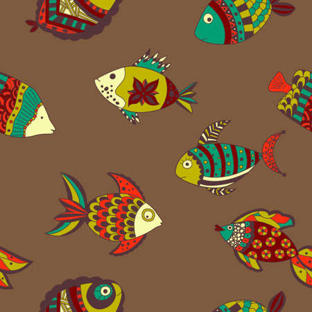 Doodle Colorful fish seamless pattern. Good for decorative paperのイラスト素材
