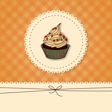 Vector vintage Funny card, invitation with a cupcake and place for text y card, invitation with a cupcake and place for textのイラスト素材