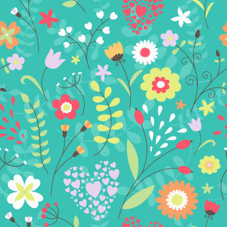 Seamless floral pattern. Cute background in bright colorsのイラスト素材