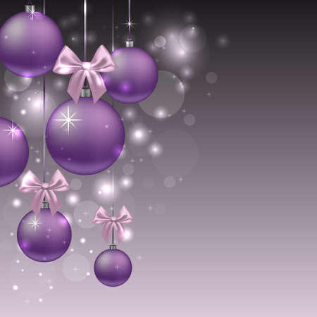 Christmas background is glowing with purple Christmas balls and bowsのイラスト素材