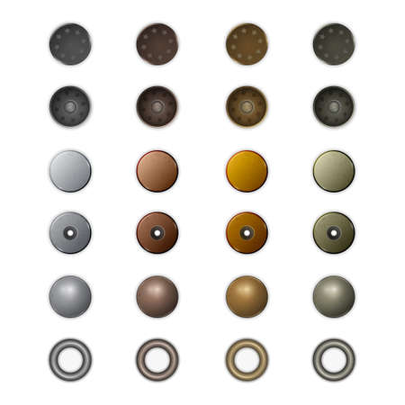 Set of realistic different metal jeans buttons and rivets.のイラスト素材