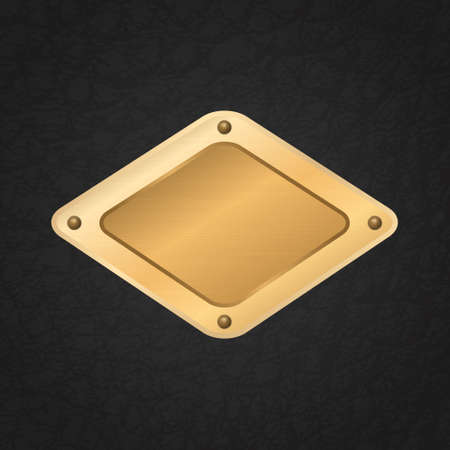 Vector golden framed label on a black leather. Background.のイラスト素材