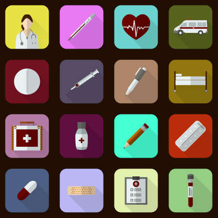 Set of 16 flat medical icons. Vector illustrsation.のイラスト素材