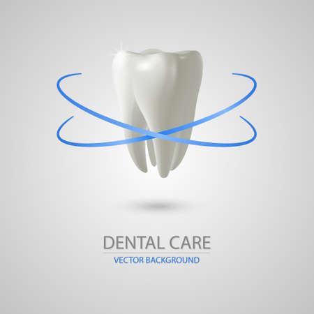 Dental care background wit realistic tooth. Vector illustration.のイラスト素材