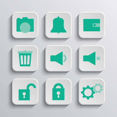 Set of nine paper app buttons. Vector iconsのイラスト素材