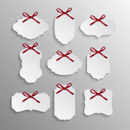 Set of beautiful retro paper labels with colorful gift bows with ribbons. Vector illustration.のイラスト素材