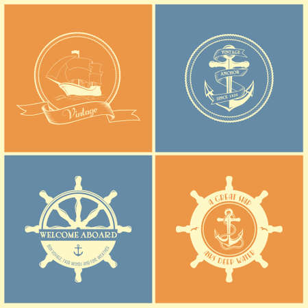Set Of Four Vintage Retro Nautical Badges And Labelsのイラスト素材