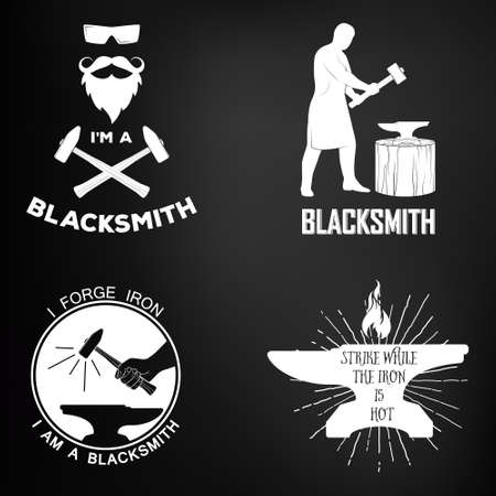 Vintage monochrome blacksmith badges and design elements. For example, it can be printed on t-shirts. Vector illustration.のイラスト素材