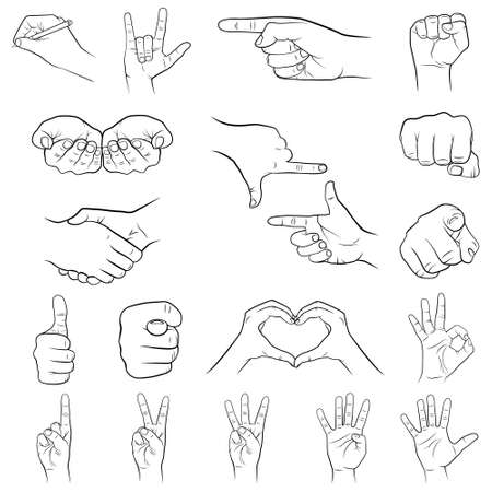Set of hand gestures on a white background. Vector illustration.のイラスト素材