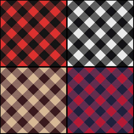 Lumberjack plaid diagonal seamless pattern set. Vector illustration.のイラスト素材