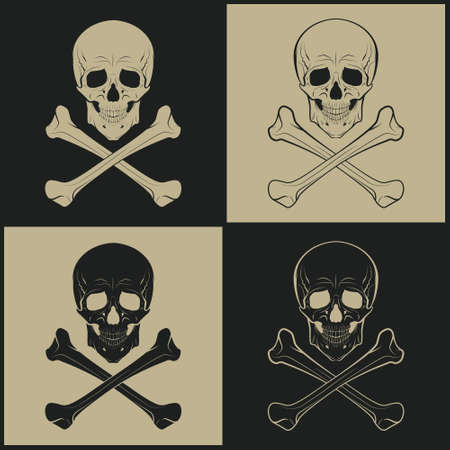 Human skulls and crossbones - set of four icons. Vector illustration.のイラスト素材