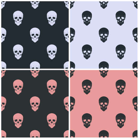 Set of stylish four vector seamless pattern with skull.のイラスト素材
