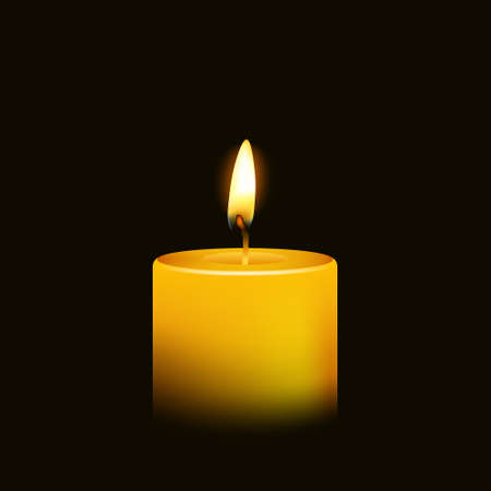 One candle flame at night closeup - isolated. Vector illustration.