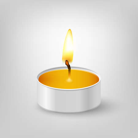 Realistic close-up tealight candle.  Vecor EPS10 illustration.のイラスト素材