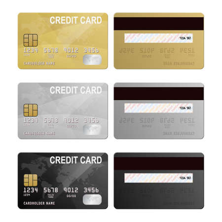 Set of realistic silver, gold and black vector credit card two sides.のイラスト素材