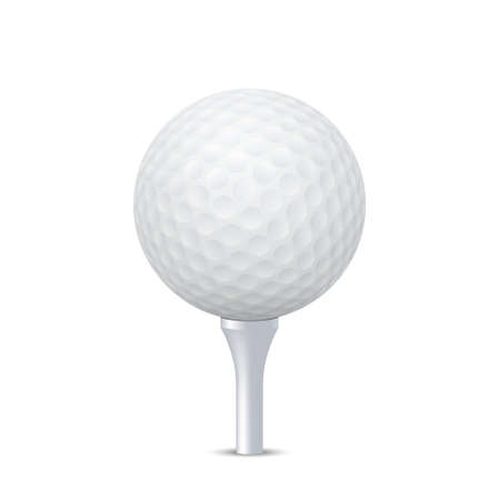3d realistic golf ball on white tee - isolate. Vector EPS10 illustration.のイラスト素材