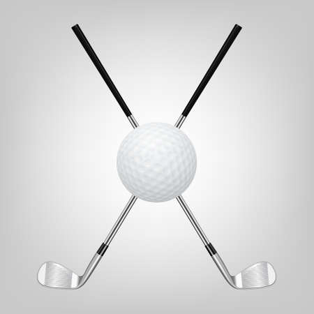 3d realistic golf ball and two crossed golf clubs. Vector  illustration.のイラスト素材