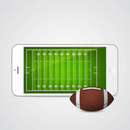 Smartphone with american football ball and field on the screen. Vector EPS10 illustration.のイラスト素材