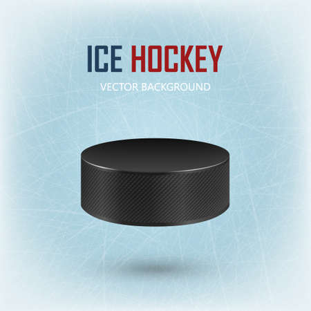 Black realistic hockey puck on ice rink - vector background.のイラスト素材
