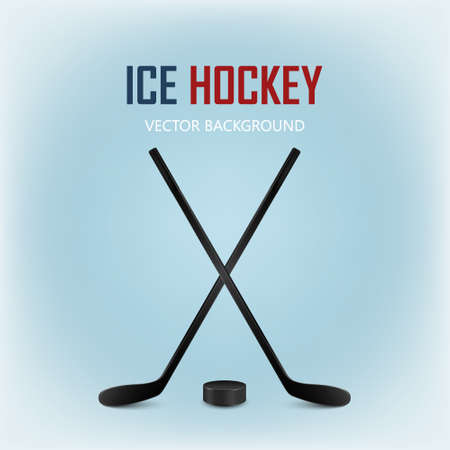 Two crossed hockey sticks and hockey puck. Isolated on white background. Vector illustration.のイラスト素材