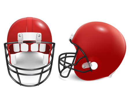 Two red football helmets - front and side view. Vector illustration.のイラスト素材