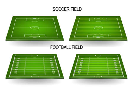 3d soccer and american football fields set with perspective. Vector EPS10 illustration.のイラスト素材