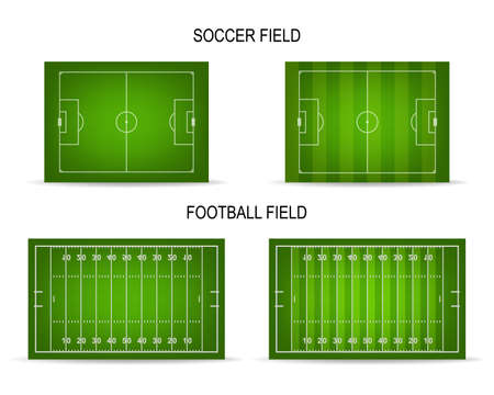 3d soccer and american football fields set with perspective. Vector EPS10 illustration.のイラスト素材