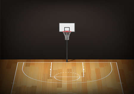 Basketball hoop on empty wooden court. Vector EPS10 illustration.のイラスト素材