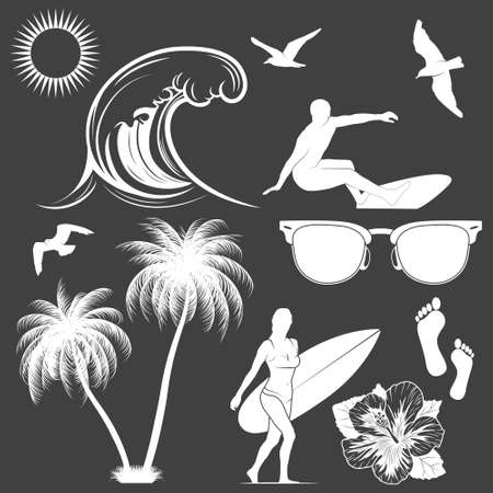 Set of surfing design elements.   のイラスト素材