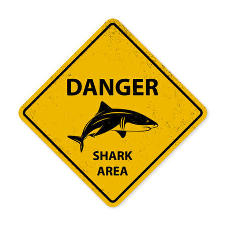 Yellow shark sighting sign. Grunge effect can be edited or removed.    のイラスト素材