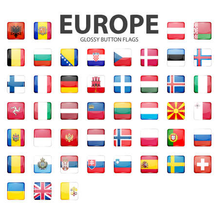 Set of glossy button flags - Europe. Original colors. Vector icons. EPS10 illustration.のイラスト素材