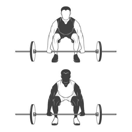 Weightlifting athlete lifting a barbell. Monochrome vector  illustration.のイラスト素材