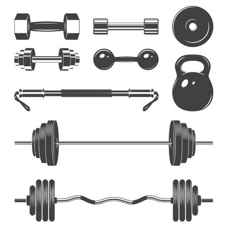 Set of sign weights for fitness or gym design elements. Monochrome vector EPS8 illustration.のイラスト素材