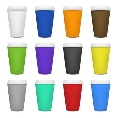 Realistic paper coffee cup set. Vector illustration.のイラスト素材