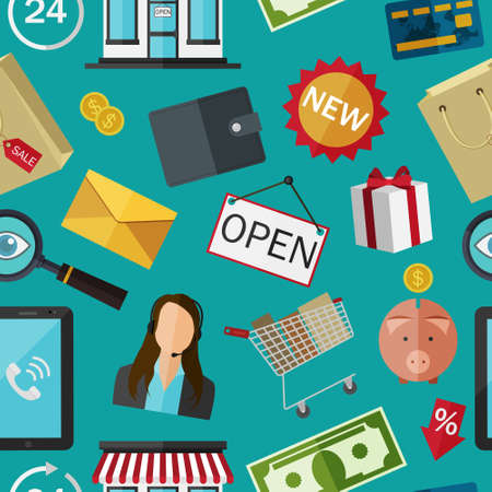 Seamless pattern with flat color icons. Concept for online store. のイラスト素材