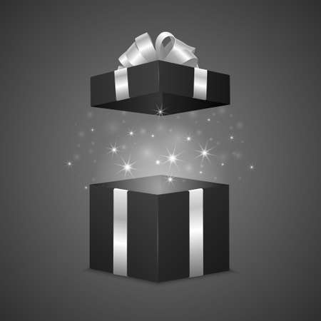 Black gift box with a magic effect. Vector EPS10 illustration.のイラスト素材