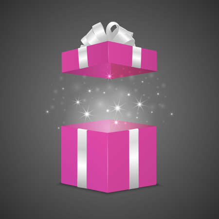 Pink gift box with a magic effect. Vector EPS10 illustration.のイラスト素材