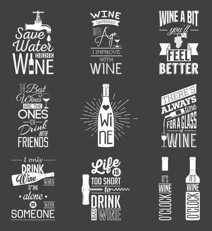 Set of vintage wine typographic quotes. Grunge effect can be edited or removed. のイラスト素材