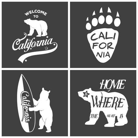 Set of vintage monochrome california emblems and design elements. Typography illustrations. California Republic bear. Vector EPS8 illustration.のイラスト素材