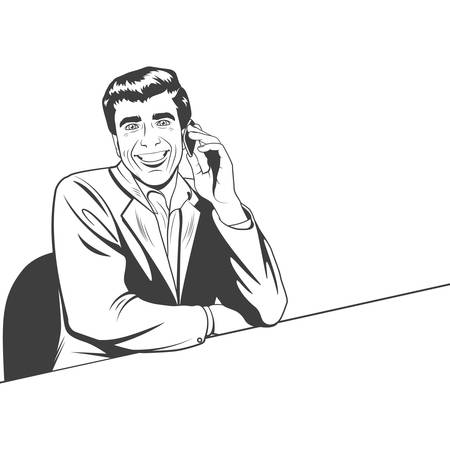 Businessman speaking by phone. Vector   illustration in the retro style.のイラスト素材