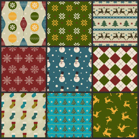 Set of Christmas and New year seamless patterns. Vectorillustration.のイラスト素材