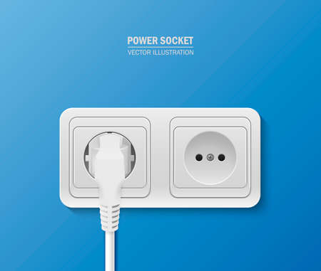 Background - power socket with cable plugged. Vector  illustration.