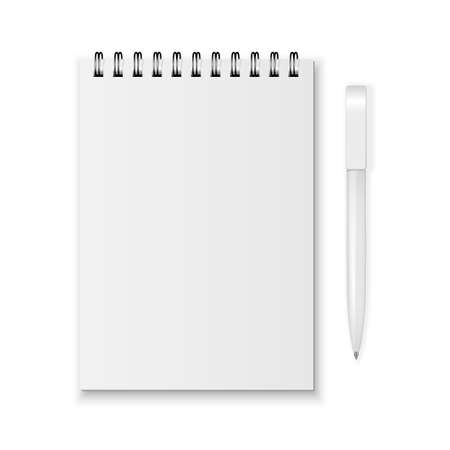 Blank realistic spiral notebook and pen isolated on white background.のイラスト素材