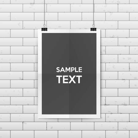 Sheet of folded paper hangs on the clamps. Vector EPS10 illustration.のイラスト素材