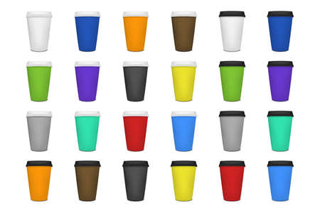 Realistic blank paper coffee cup set isolated on white background. Vector design template. EPS10 illustration.のイラスト素材
