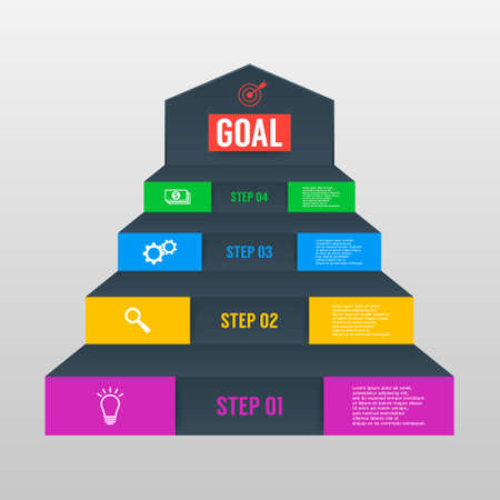 infographics template with four options in material design style. It can be used as a chart, numbered banner, presentation, graph, report, web design etc.のイラスト素材