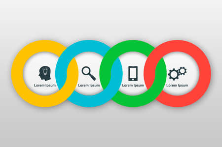 infographics template with four options in material design style. It can be used as a chart, numbered banner, presentation, graph, report, web design etc.のイラスト素材