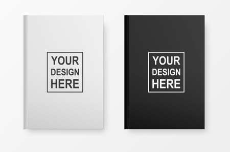 Realistic book blank cover set. Black and white template isolated on white. Vector mock up.のイラスト素材