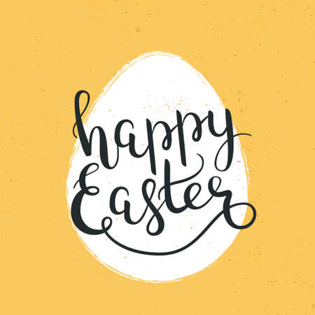 Happy Easter hand-drawn lettering decoration text, template for greeting cards, invitations, banners, gifts, prints and posters, background with calligraphic inscription, grunge effect can be removed.のイラスト素材
