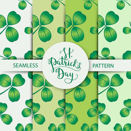 Vector seamless clover pattern set with three leaf for Saint Patrick s Day.のイラスト素材